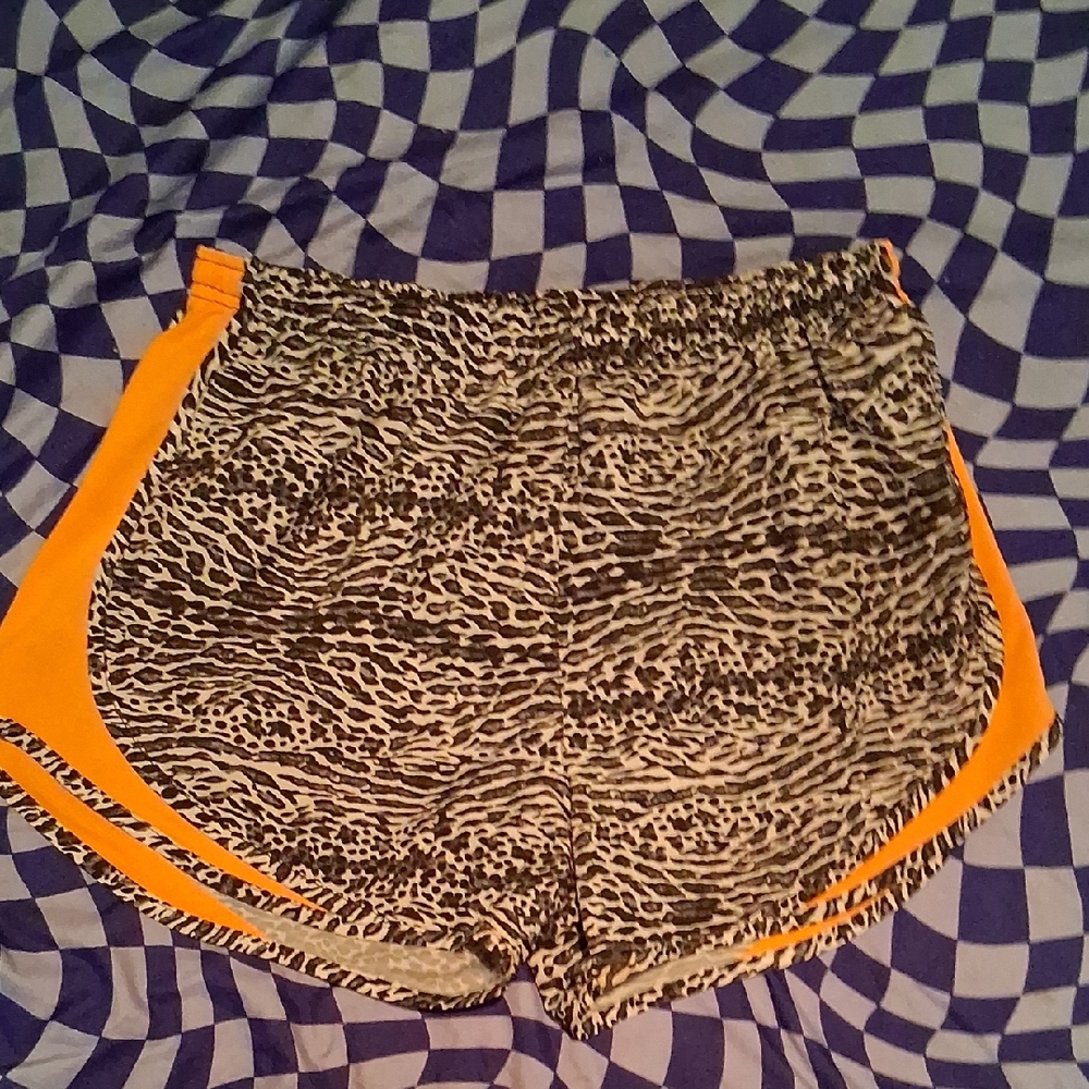 Nike Animal Print Athletic Shorts with Orange Accents